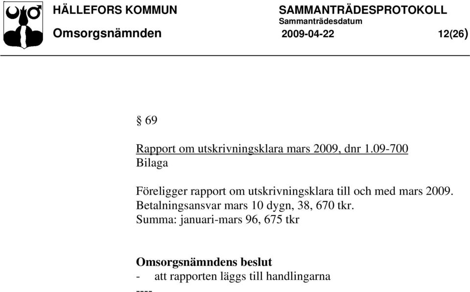 09-700 Bilaga Föreligger rapport om utskrivningsklara till och med