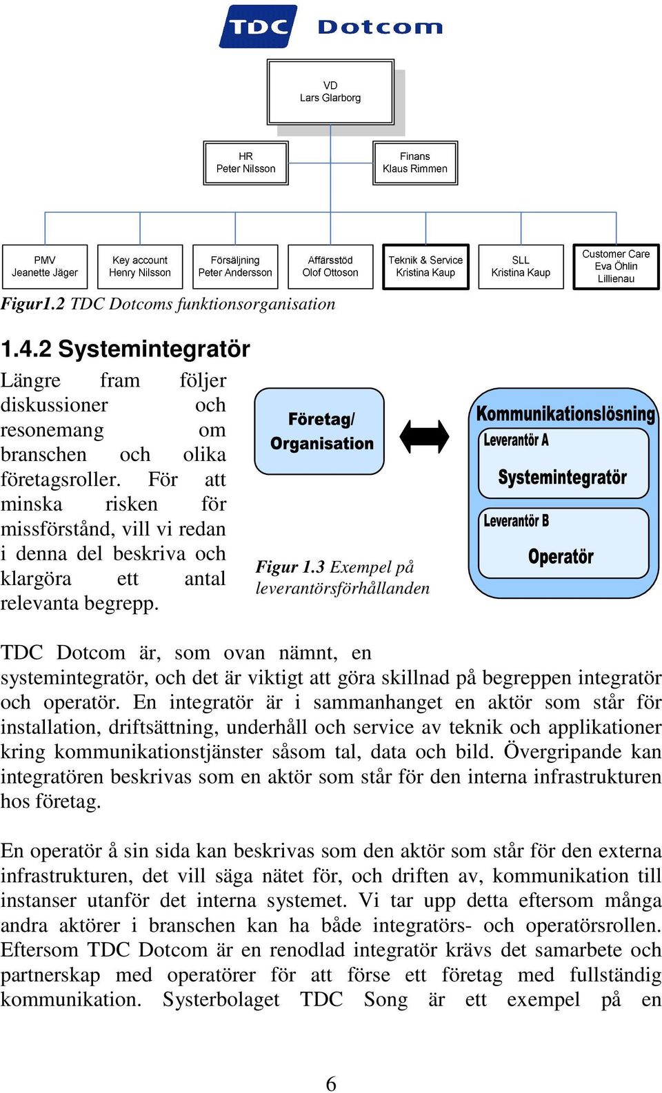 3 Exempel på leverantörsförhållanden TDC Dotcom är, som ovan nämnt, en systemintegratör, och det är viktigt att göra skillnad på begreppen integratör och operatör.