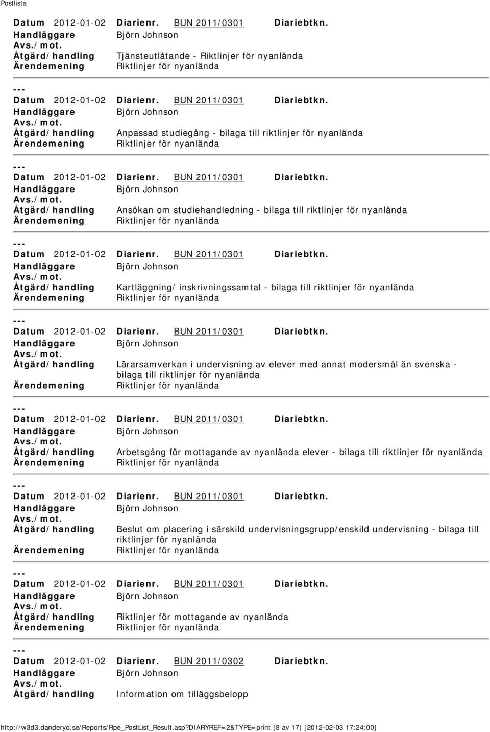 Åtgärd/handling Kartläggning/ inskrivningssamtal - bilaga till riktlinjer för nyanlända Datum 2012-01-02 Diarienr. BUN 2011/0301 Diariebtkn.