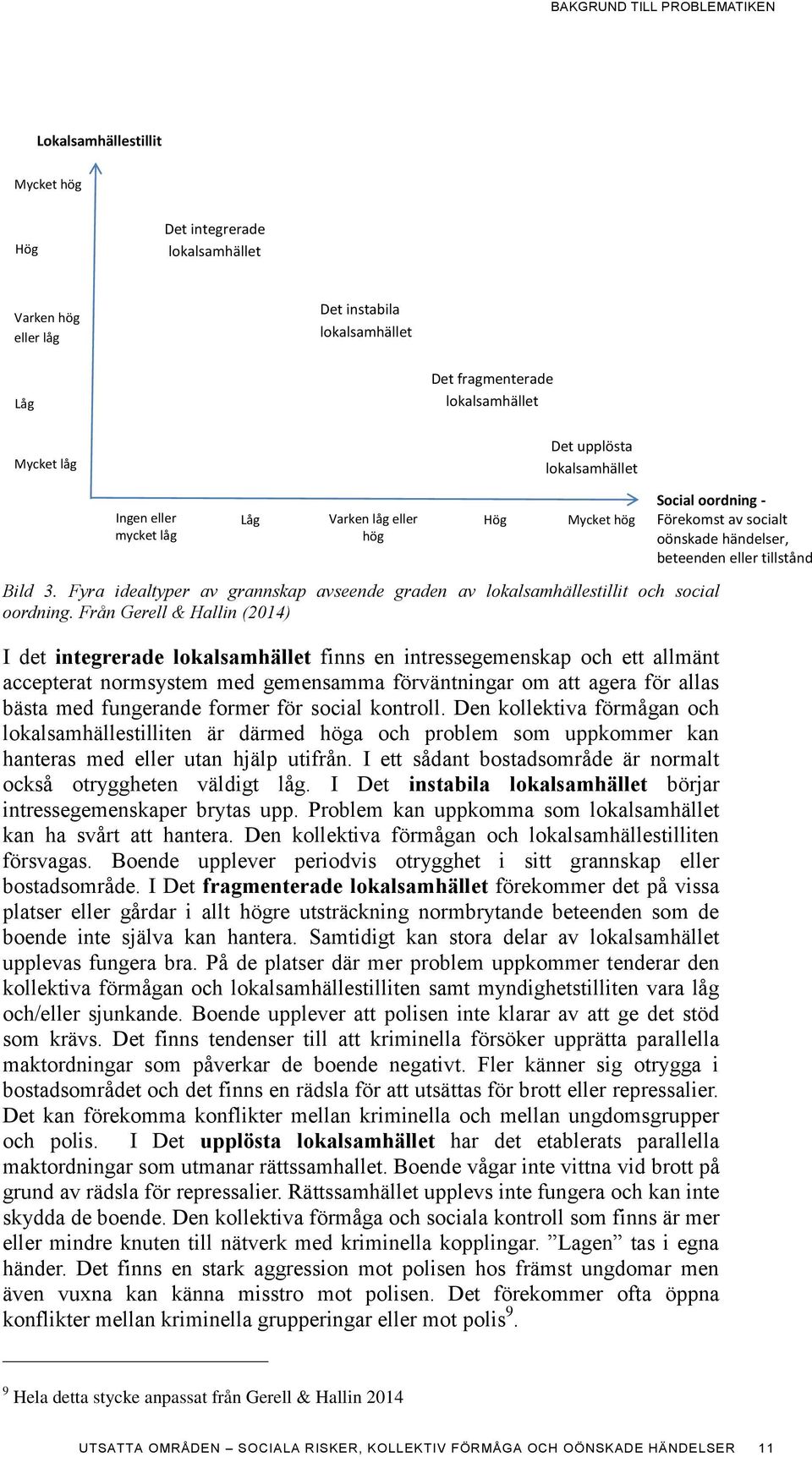 Från Gerell & Hallin (2014) I det integrerade lokalsamhället finns en intressegemenskap och ett allmänt accepterat normsystem med gemensamma förväntningar om att agera för allas bästa med fungerande