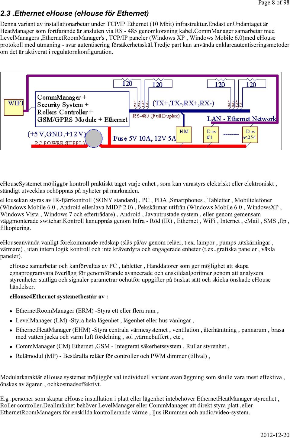 commmanager samarbetar med LevelManagers,EthernetRoomManager's, TCP/IP paneler (Windows XP, Windows Mobile 6.0)med ehouse protokoll med utmaning - svar autentisering försäkerhetsskäl.