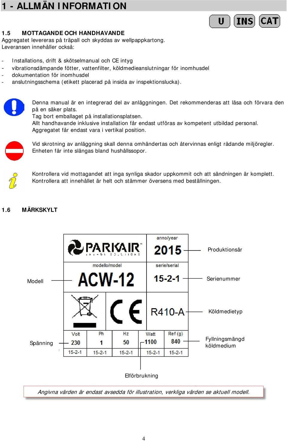 anslutningsschema (etikett placerad på insida av inspektionslucka). Denna manual är en integrerad del av anläggningen. Det rekommenderas att läsa och förvara den på en säker plats.