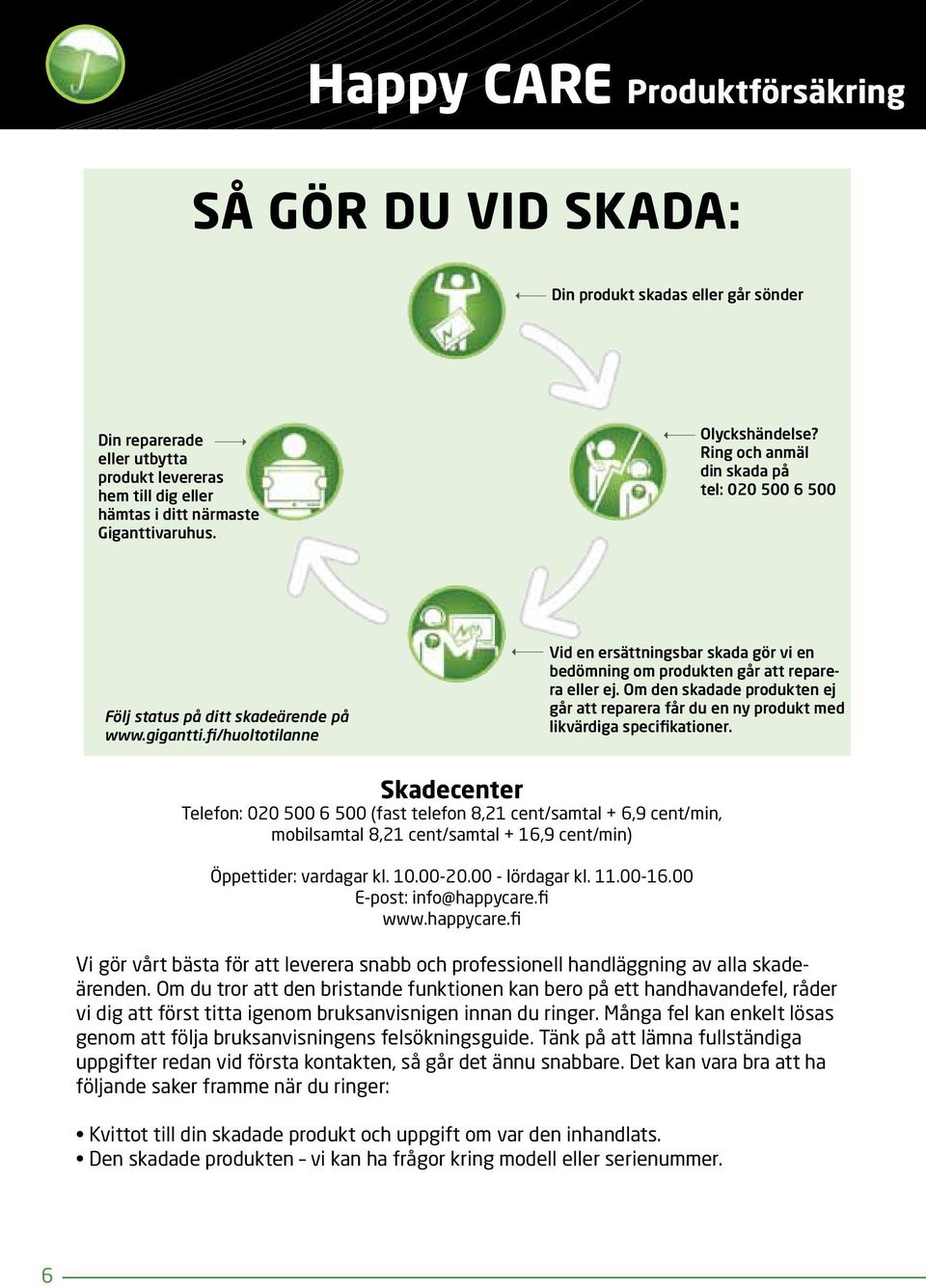 Om den skadade produkten ej går att reparera får du en ny produkt med likvärdiga specifikationer.