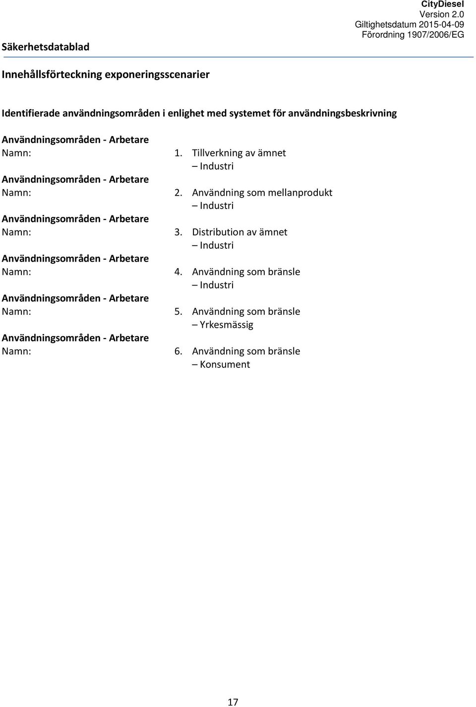 Namn: Användningsområden - Arbetare Namn: Användningsområden - Arbetare Namn: 1. Tillverkning av ämnet Industri 2.