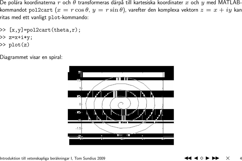 iy kan ritas med ett vanligt plot-kommando: >> [x,y]=pol2cart(theta,r); >> z=x+i*y; >>