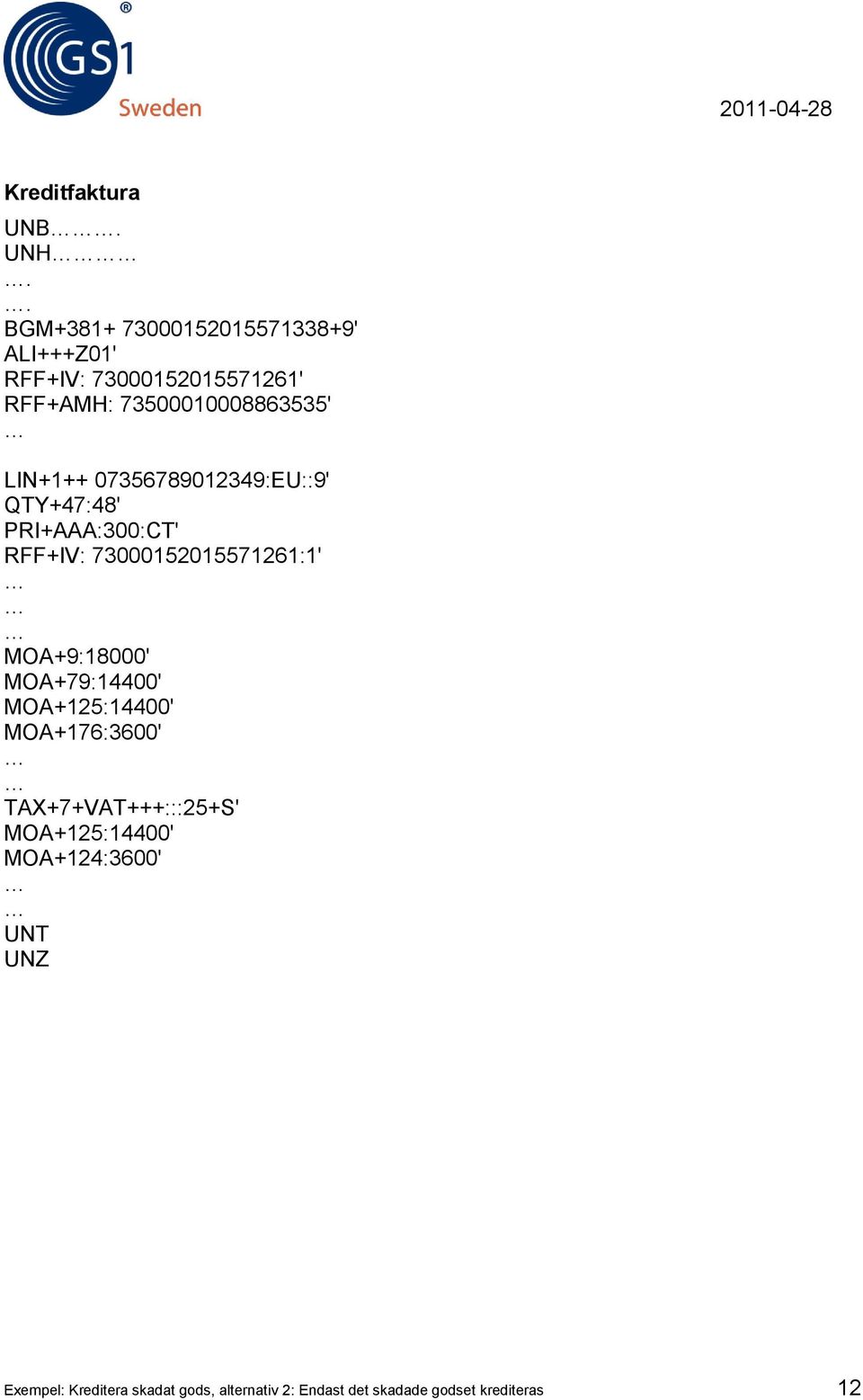 LIN+1++ 07356789012349:EU::9' QTY+47:48' PRI+AAA:300:T' RFF+IV: 73000152015571261:1' MOA+9:18000'