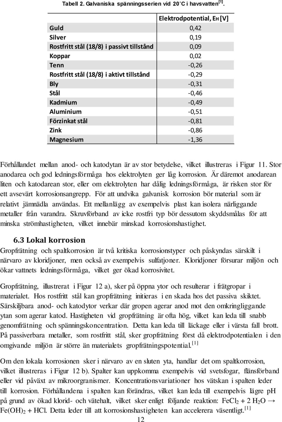 Aluminium -0,51 Förzinkat stål -0,81 Zink -0,86 Magnesium -1,36 Förhållandet mellan anod- och katodytan är av stor betydelse, vilket illustreras i Figur 11.