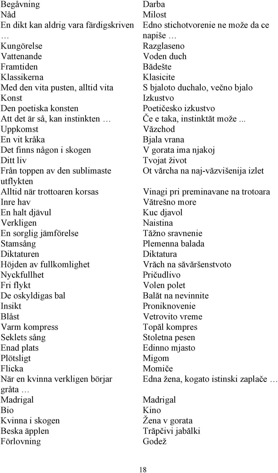 .. Uppkomst Văzchod En vit kråka Bjala vrana Det finns någon i skogen V gorata ima njakoj Ditt liv Tvojat život Från toppen av den sublimaste Ot vărcha na naj-văzvišenija izlet utflykten Alltid när