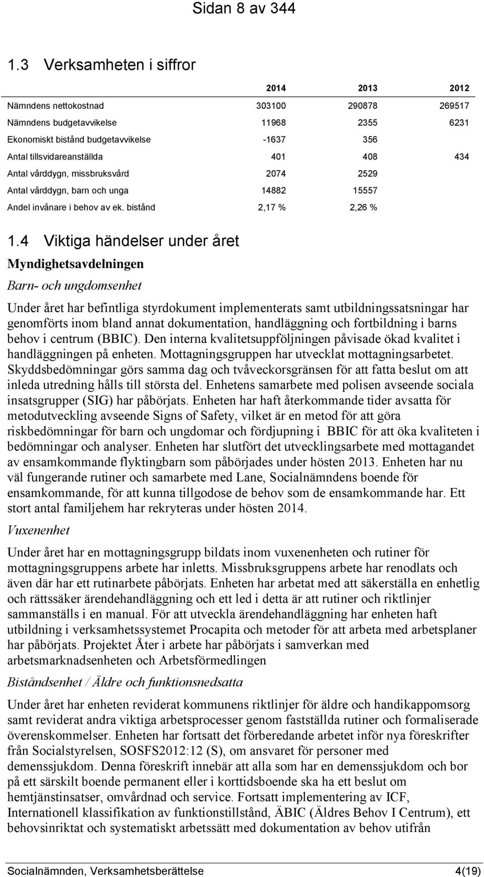 408 434 Antal vårddygn, missbruksvård 2074 2529 Antal vårddygn, barn och unga 14882 15557 Andel invånare i behov av ek. bistånd 2,17 % 2,26 % 1.