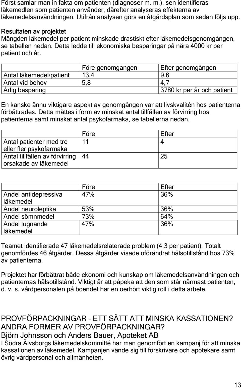 Detta ledde till ekonomiska besparingar på nära 4000 kr per patient och år.