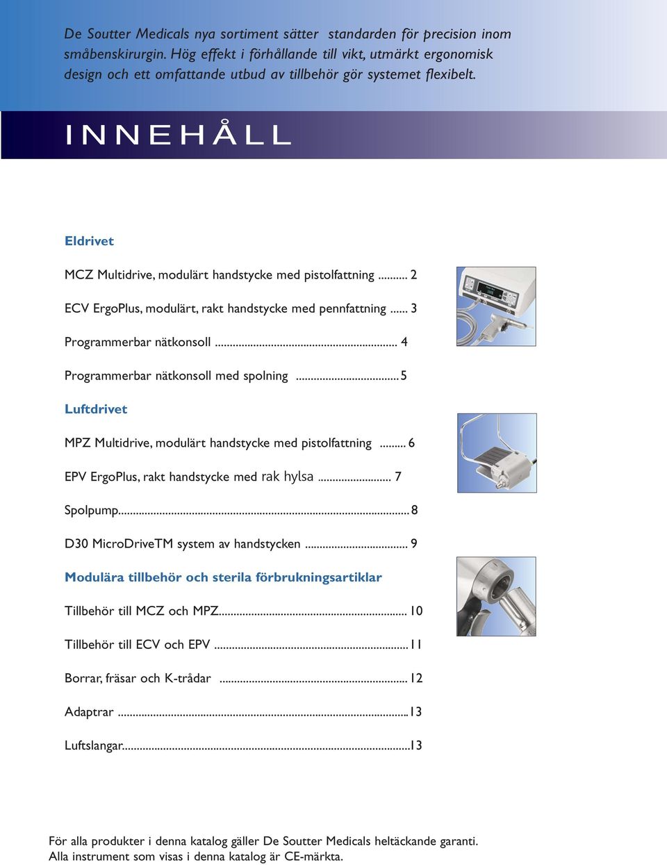 .. 2 ECV ErgoPlus, modulärt, rakt handstycke med pennfattning... 3 Programmerbar nätkonsoll... 4 Programmerbar nätkonsoll med spolning.