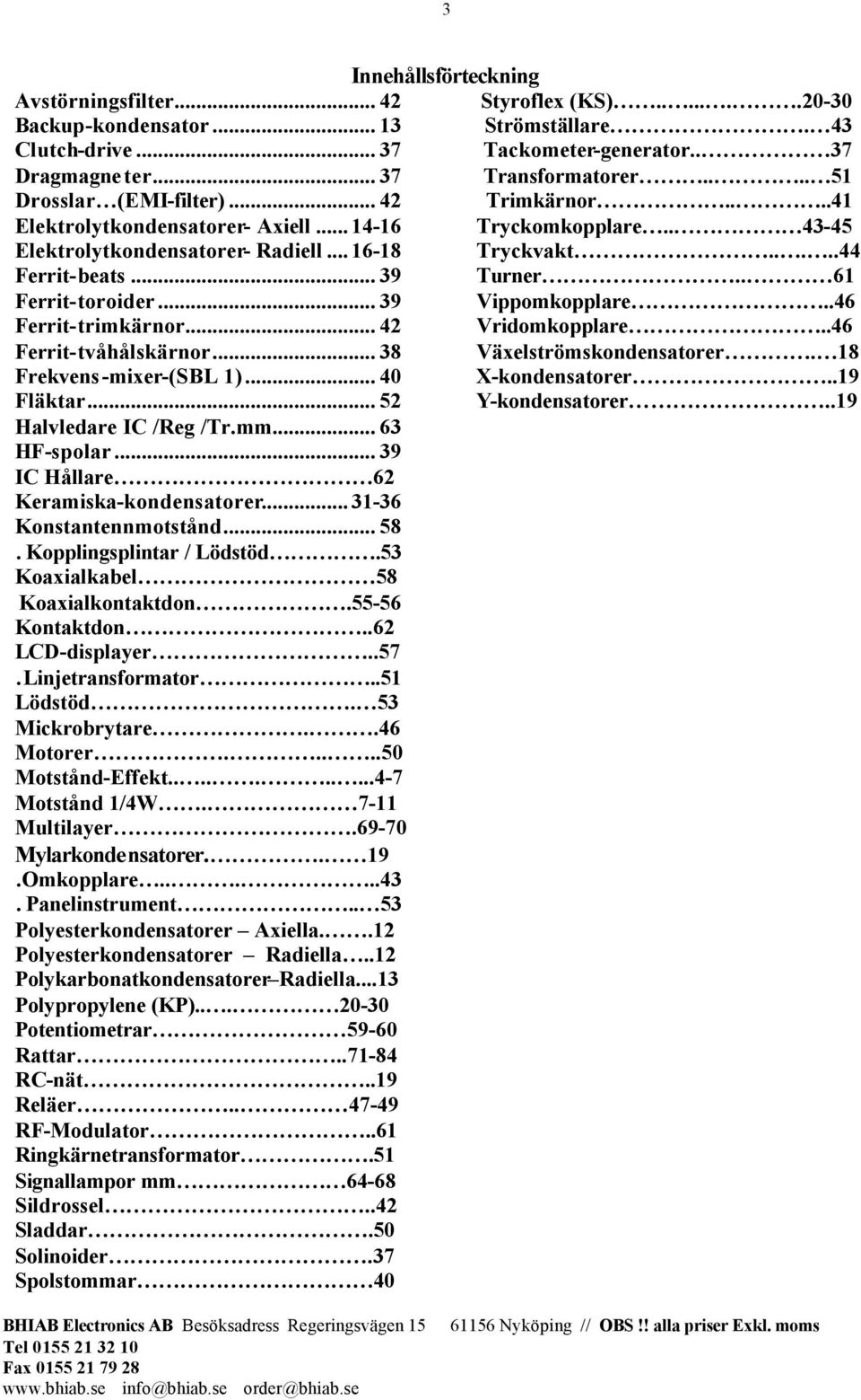 . 61 Ferrit-toroider... 39 Vippomkopplare..46 Ferrit-trimkärnor... 42 Vridomkopplare..46 Ferrit-tvåhålskärnor... 38 Växelströmskondensatorer. 18 Frekvens-mixer-(SBL 1)... 40 X-kondensatorer.