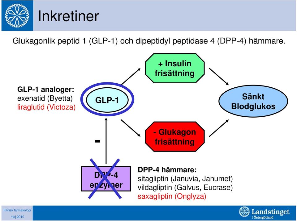 + Insulin frisättning GLP-1 analoger: exenatid (Byetta) liraglutid (Victoza)