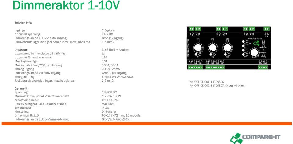 eller cosj 165A/800A Analog utgång 0-10V, 25mA Energimätning Endast AN-OFFICE-002