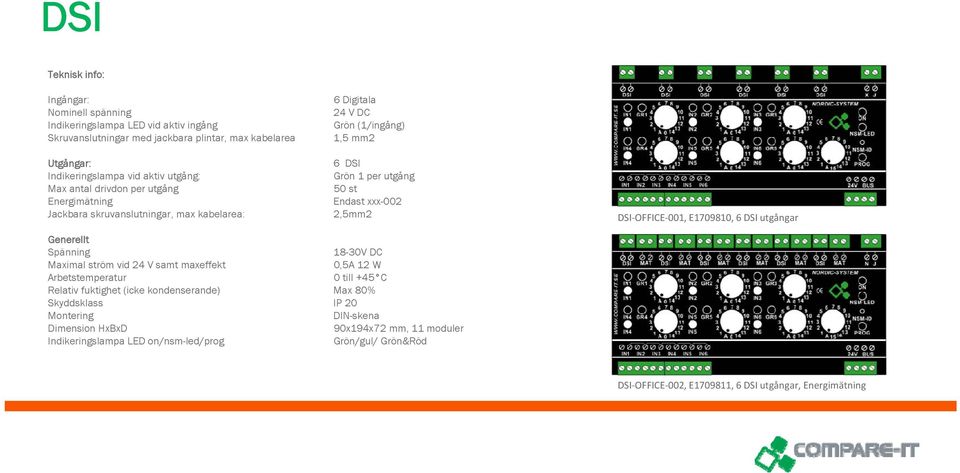 E1709810, 6 DSI utgångar 0,5A 12 W 90x194x72 mm, 11