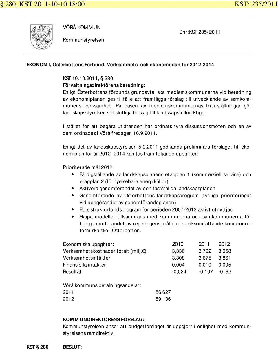 grundavtal ska medlemskommunerna vid beredning av ekonomiplanen ges tillfälle att framlägga förslag till utvecklande av samkommunens verksamhet.