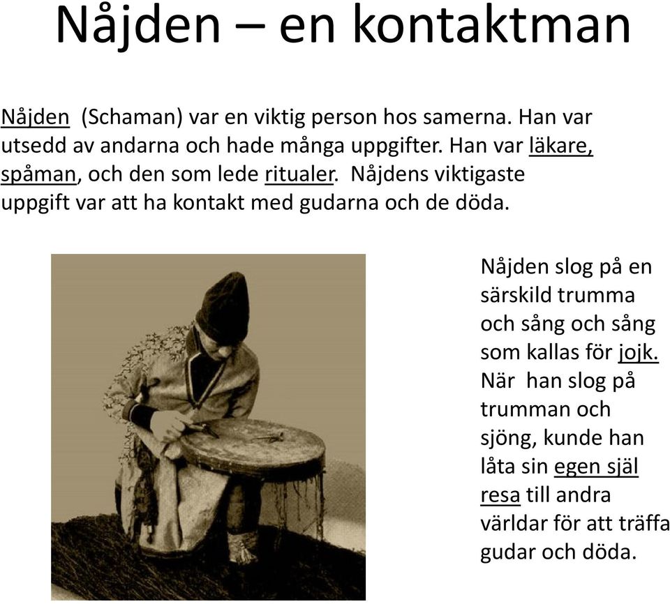 Nåjdens viktigaste uppgift var att ha kontakt med gudarna och de döda.