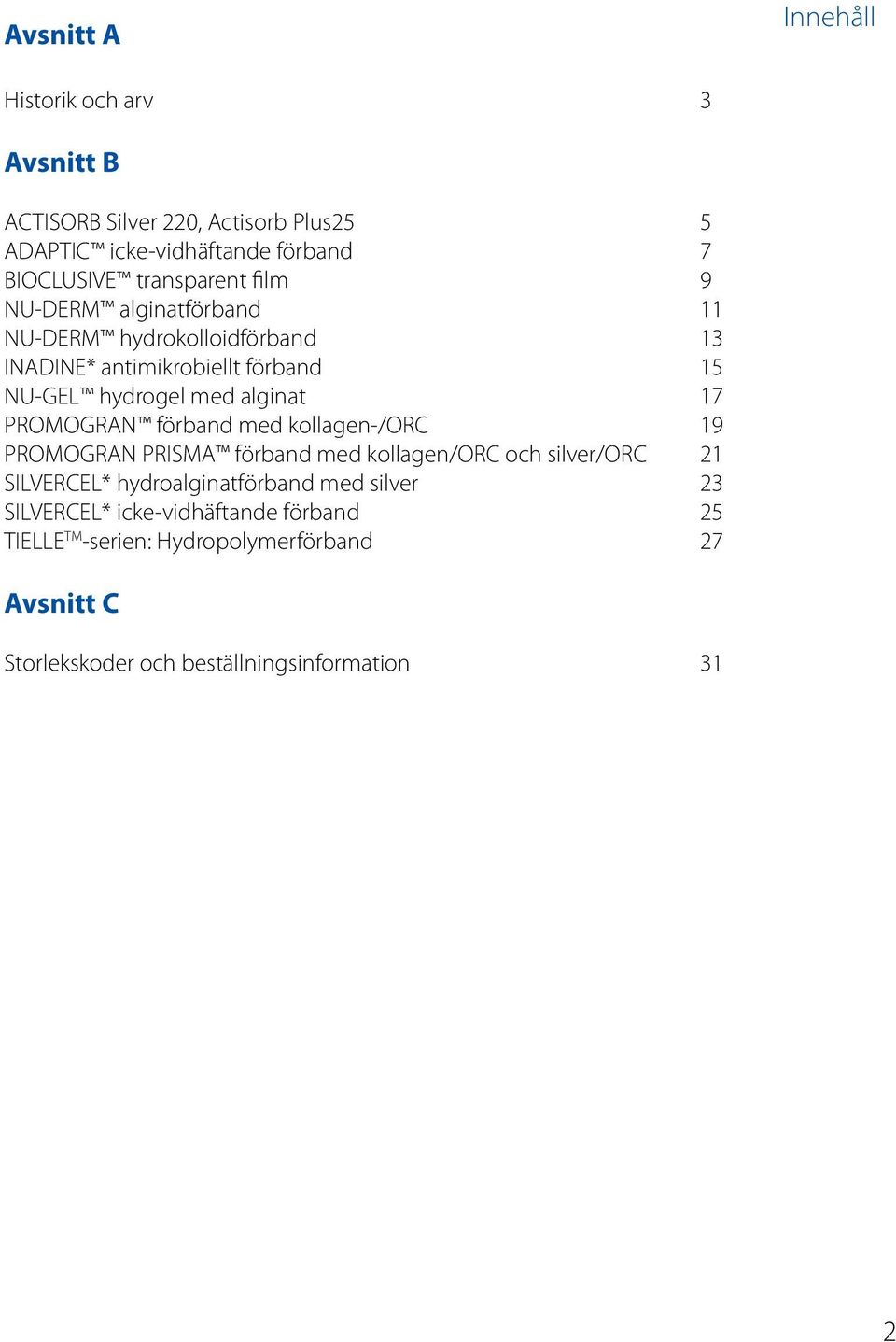 17 PROMOGRAN förband med kollagen-/orc 19 PROMOGRAN PRISMA förband med kollagen/orc och silver/orc 21 SILVERCEL* hydroalginatförband med