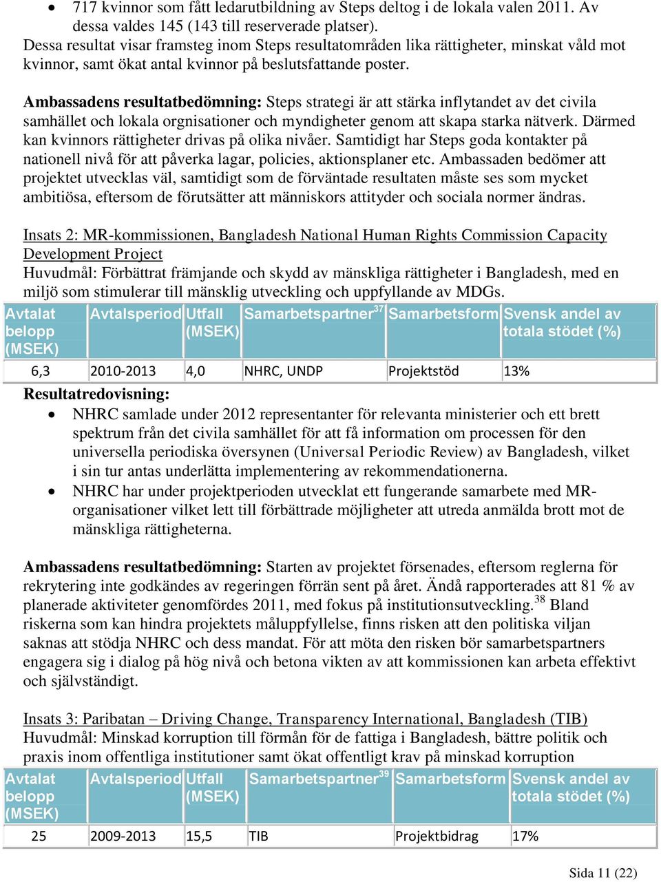 Ambassadens resultatbedömning: Steps strategi är att stärka inflytandet av det civila samhället och lokala orgnisationer och myndigheter genom att skapa starka nätverk.