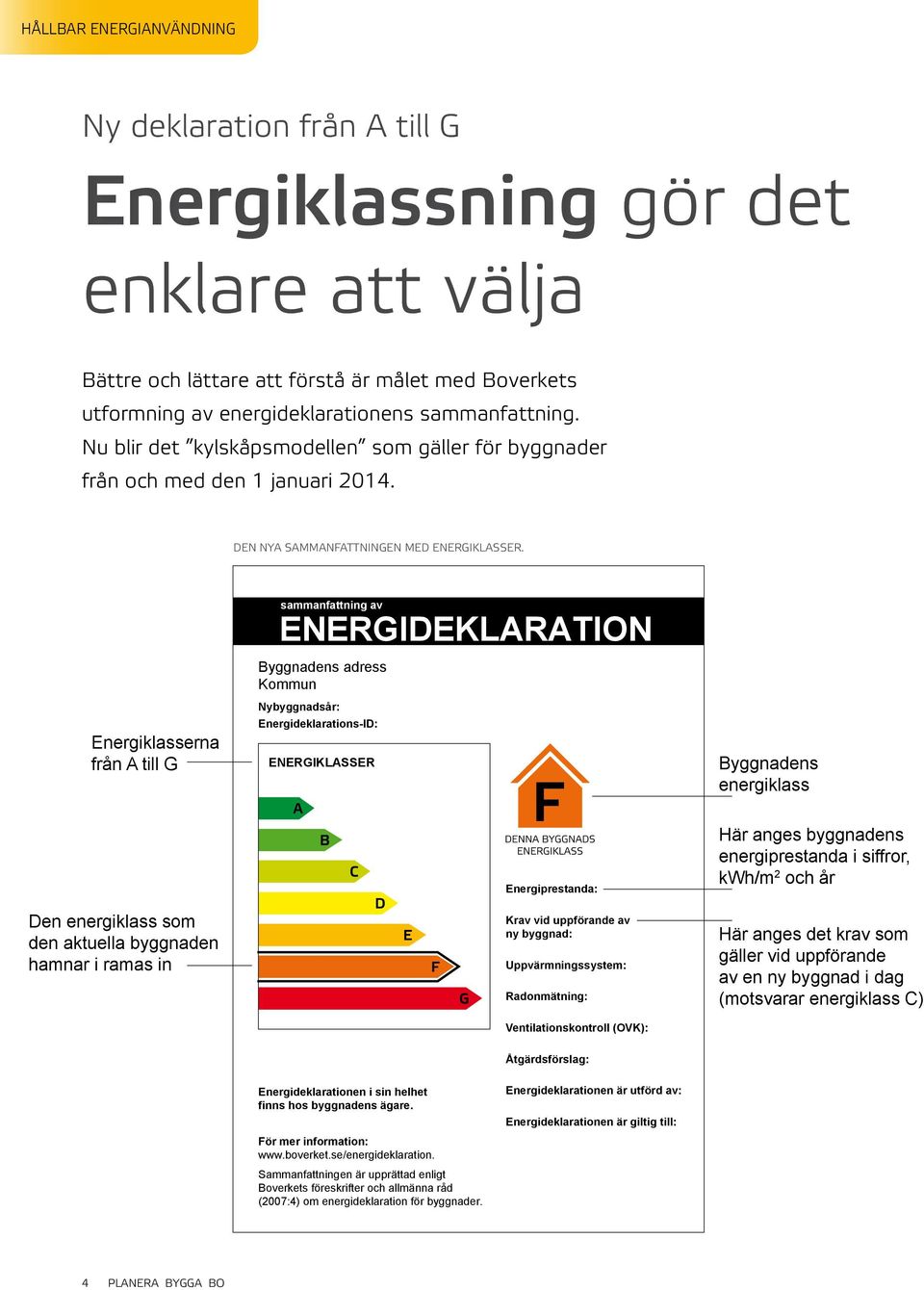 sammanfattning av ENERGIDEKLARATION Byggnadens adress Kommun Energiklasserna från A till G Nybyggnadsår: Energideklarations-ID: ENERGIKLASSER Byggnadens energiklass Den energiklass som den aktuella