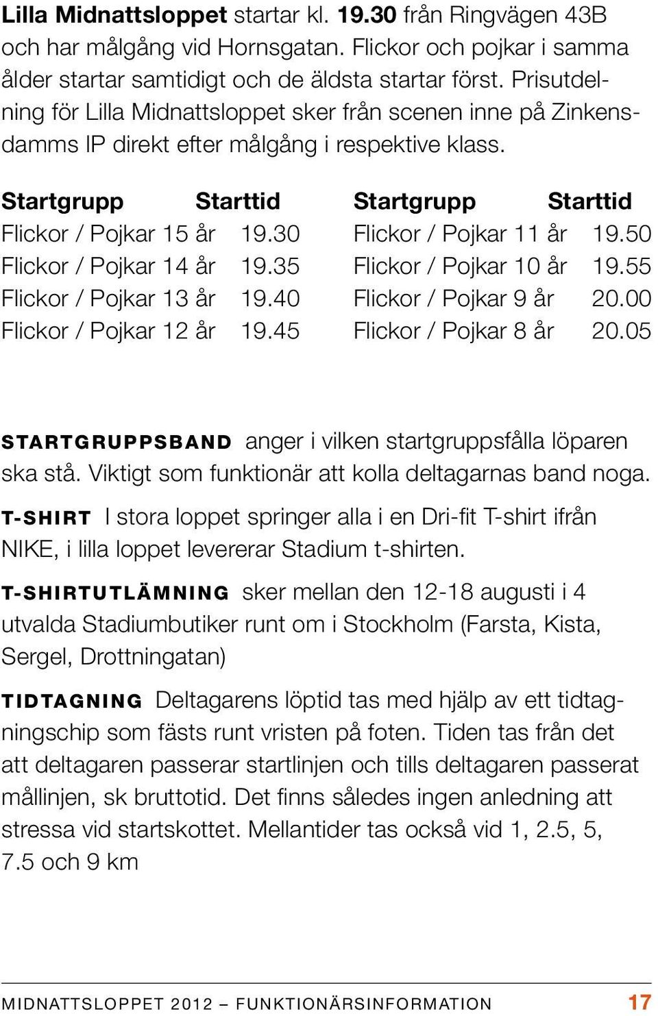 35 Flickor / Pojkar 13 år 19.40 Flickor / Pojkar 12 år 19.45 Startgrupp Starttid Flickor / Pojkar 11 år 19.50 Flickor / Pojkar 10 år 19.55 Flickor / Pojkar 9 år 20.00 Flickor / Pojkar 8 år 20.