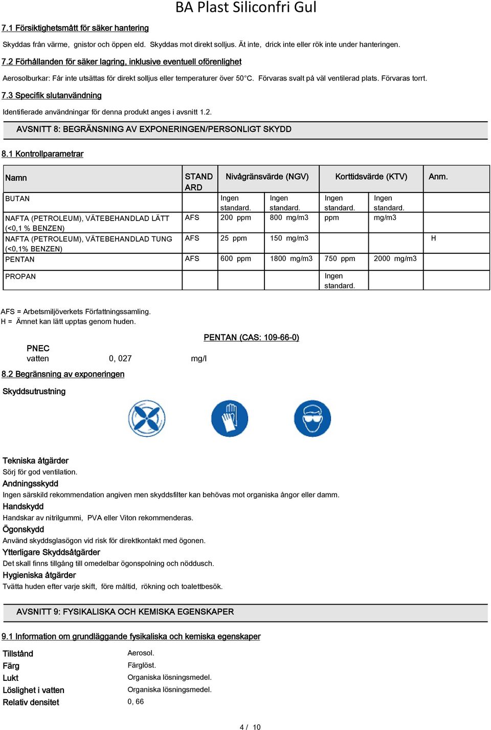 Förvaras torrt. 7.3 Specifik slutanvändning Identifierade användningar för denna produkt anges i avsnitt 1.2. AVSNITT 8: BEGRÄNSNING AV EXPONERINGEN/PERSONLIGT SKYDD 8.