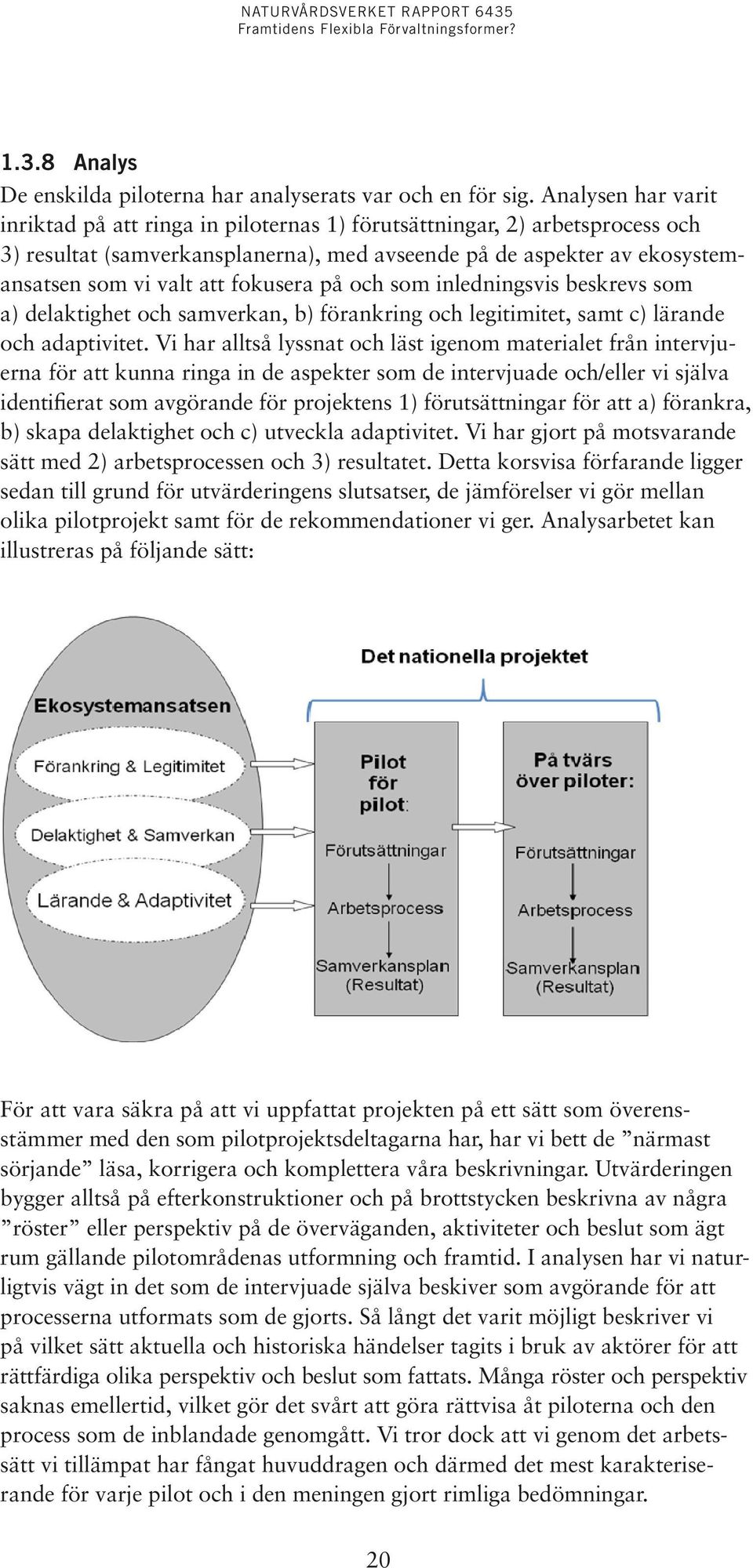 fokusera på och som inledningsvis beskrevs som a) delaktighet och samverkan, b) förankring och legitimitet, samt c) lärande och adaptivitet.