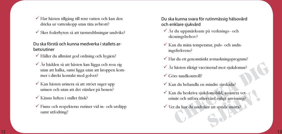 Är bädden så att hästen kan lägga och resa sig utan att halka, samt ligga utan att kroppen kommer i direkt kontakt med golvet?