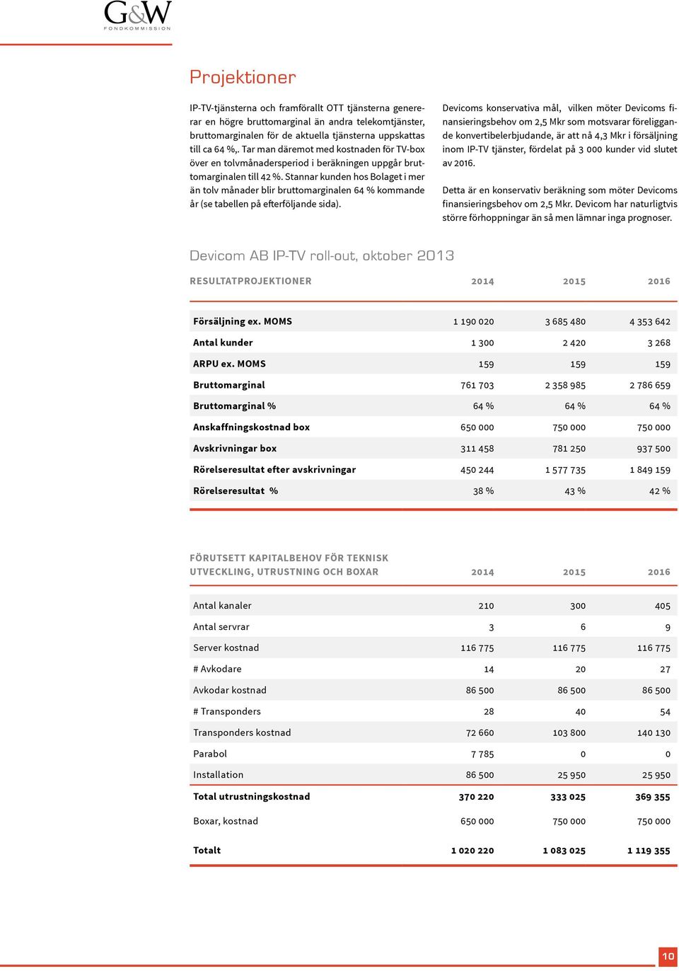 Stannar kunden hos Bolaget i mer än tolv månader blir bruttomarginalen 64 % kommande år (se tabellen på efterföljande sida).