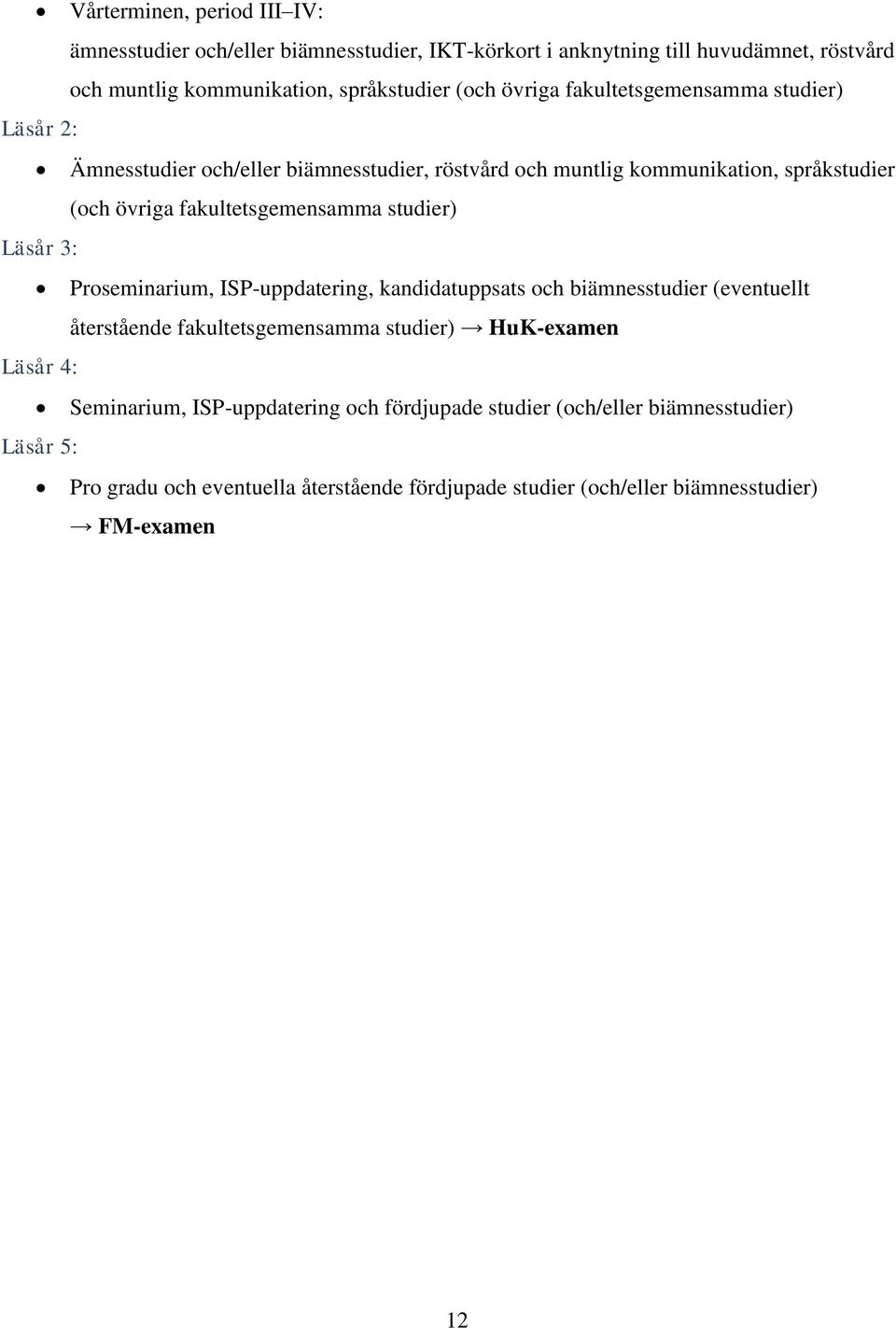 studier) Läsår 3: Proseminarium, ISP-uppdatering, kandidatuppsats och biämnesstudier (eventuellt återstående fakultetsgemensamma studier) HuK-examen Läsår 4: