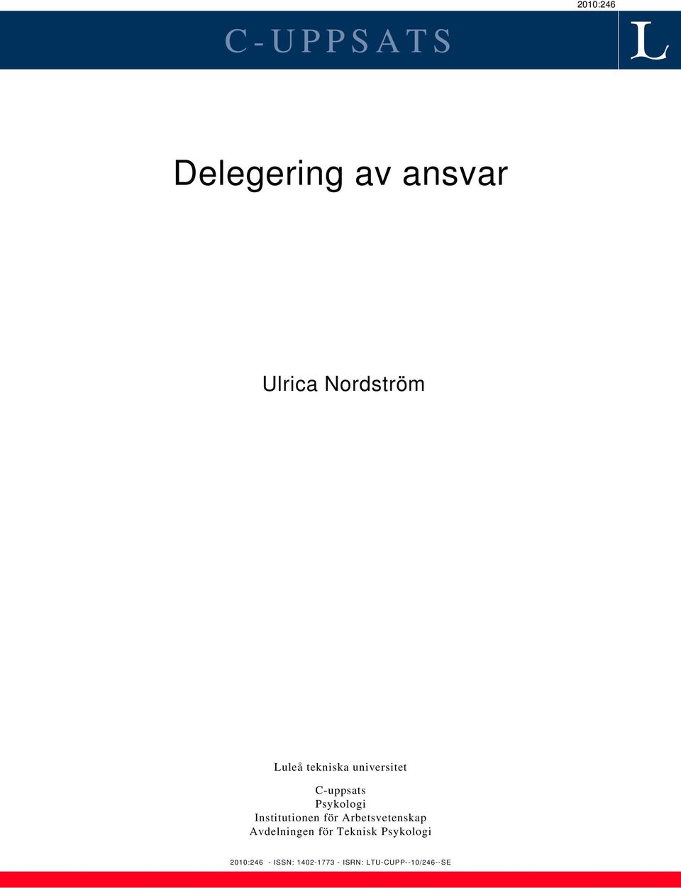 Institutionen för Arbetsvetenskap Avdelningen för