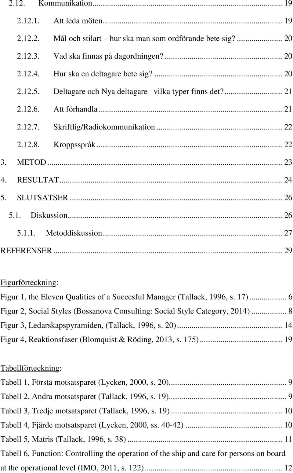 RESULTAT... 24 5. SLUTSATSER... 26 5.1. Diskussion... 26 5.1.1. Metoddiskussion... 27 REFERENSER... 29 Figurförteckning: Figur 1, the Eleven Qualities of a Succesful Manager (Tallack, 1996, s. 17).