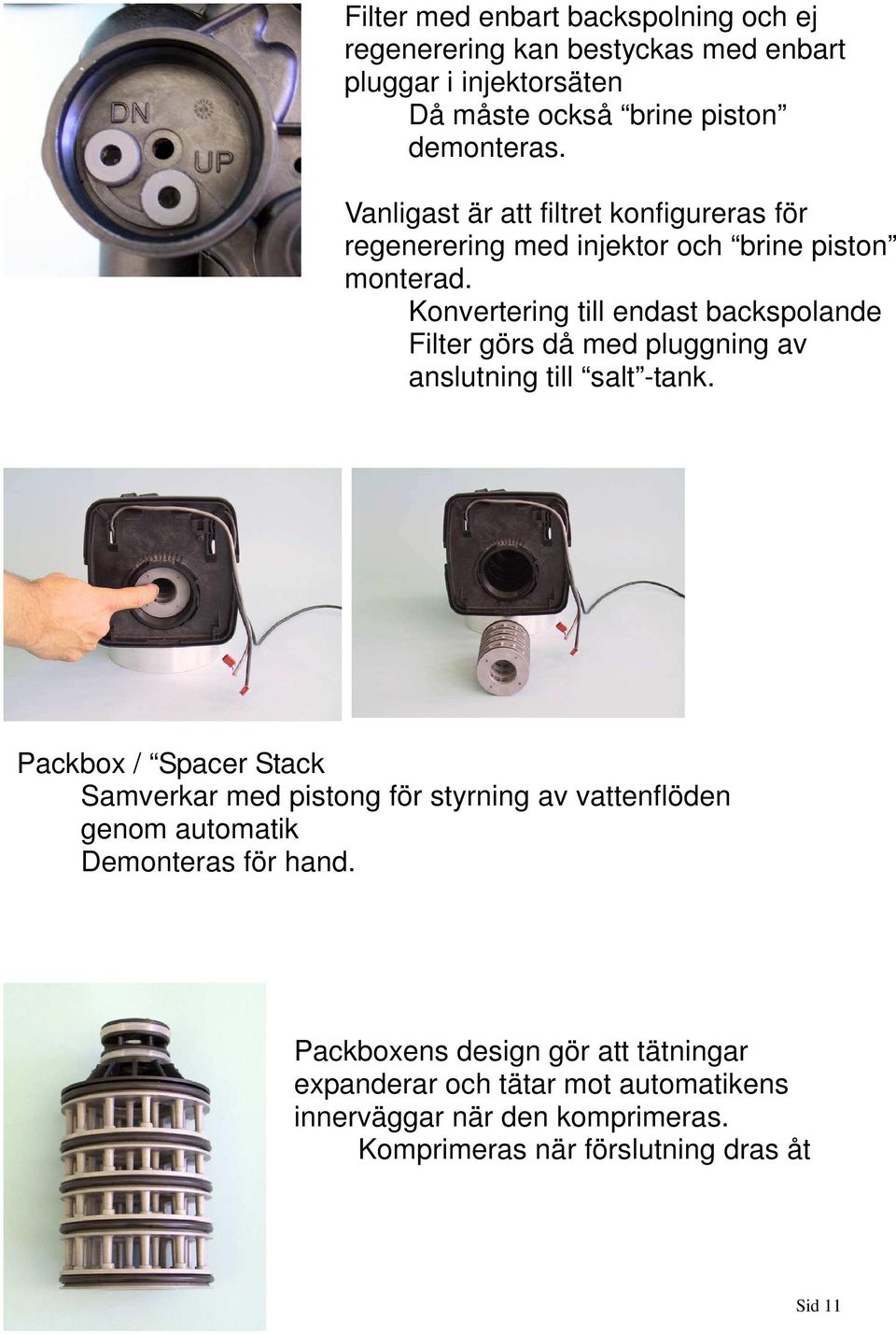 Konvertering till endast backspolande Filter görs då med pluggning av anslutning till salt -tank.