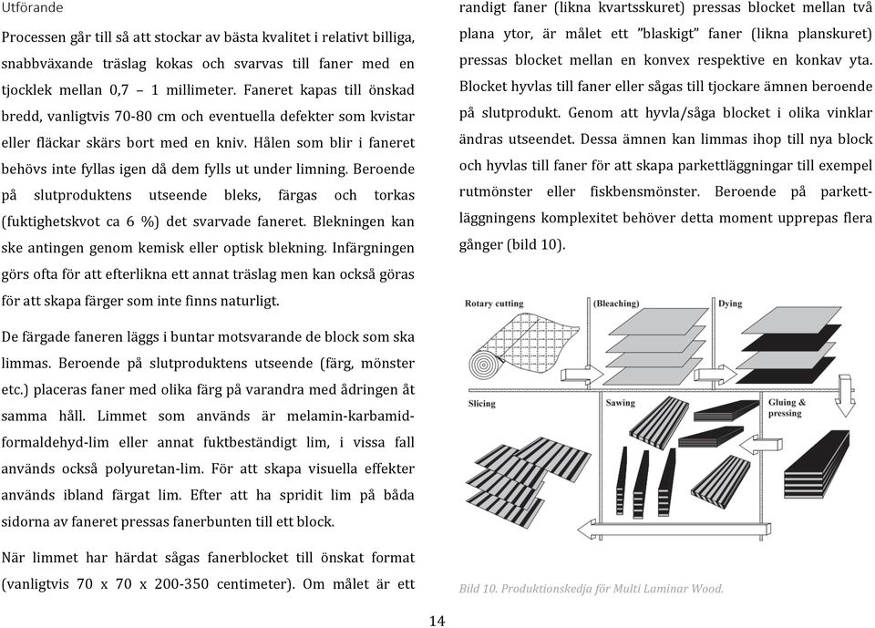 Hålen som blir i faneret behövs inte fyllas igen då dem fylls ut under limning. Beroende på slutproduktens utseende bleks, färgas och torkas (fuktighetskvot ca 6 %) det svarvade faneret.