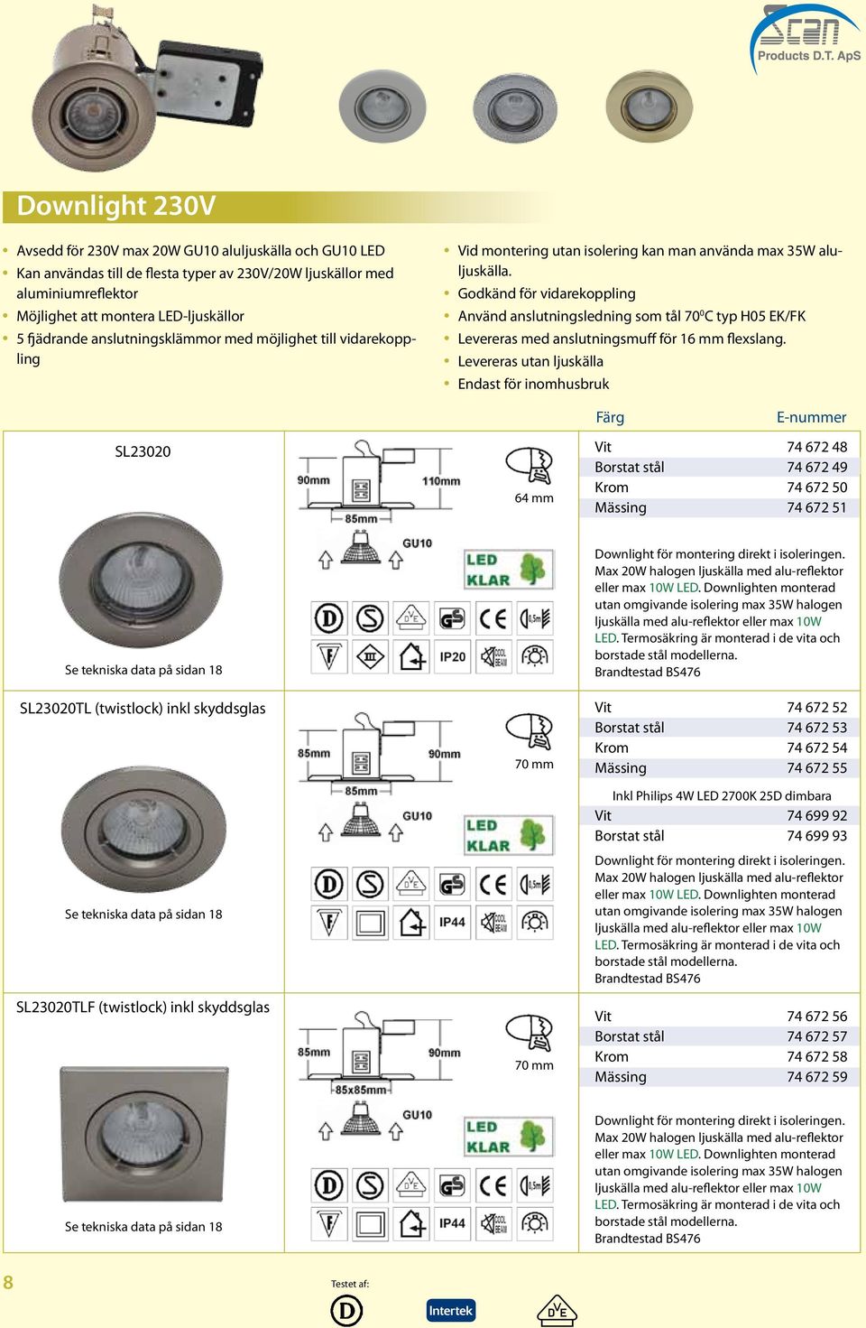 Godkänd för vidarekoppling Använd anslutningsledning som tål 70 0 C typ H05 EK/FK Levereras med anslutningsmuff för 16 mm flexslang.