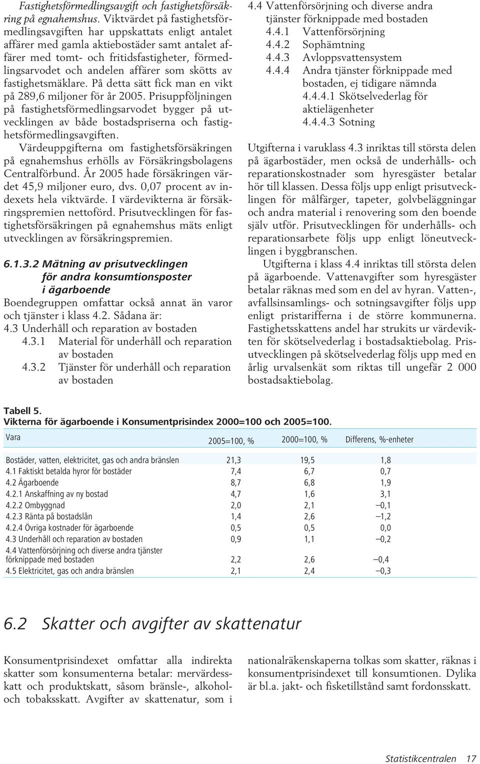 affärer som skötts av fastighetsmäklare. På detta sätt fick man en vikt på 289,6 miljoner för år 2005.