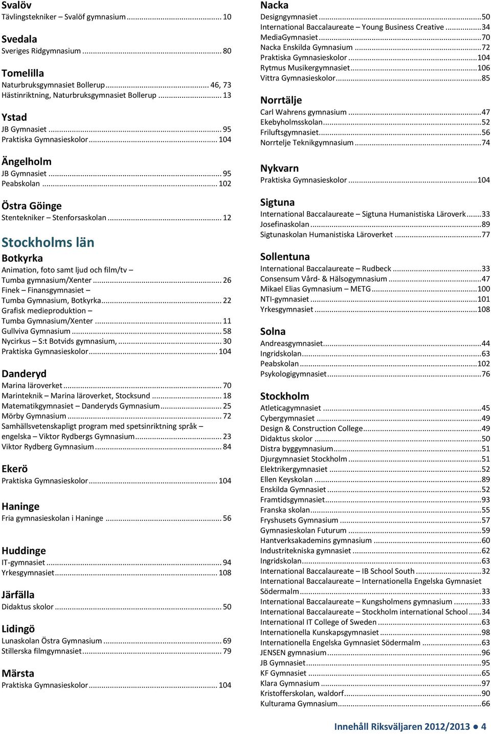 .. 26 Finek Finansgymnasiet Tumba Gymnasium, Botkyrka... 22 Grafisk medieproduktion Tumba Gymnasium/Xenter... 11 Gullviva Gymnasium... 58 Nycirkus S:t Botvids gymnasium,.