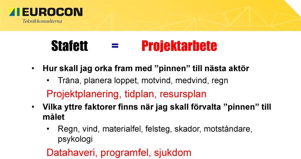 resursplan Vilka yttre faktorer finns när jag skall förvalta pinnen till målet