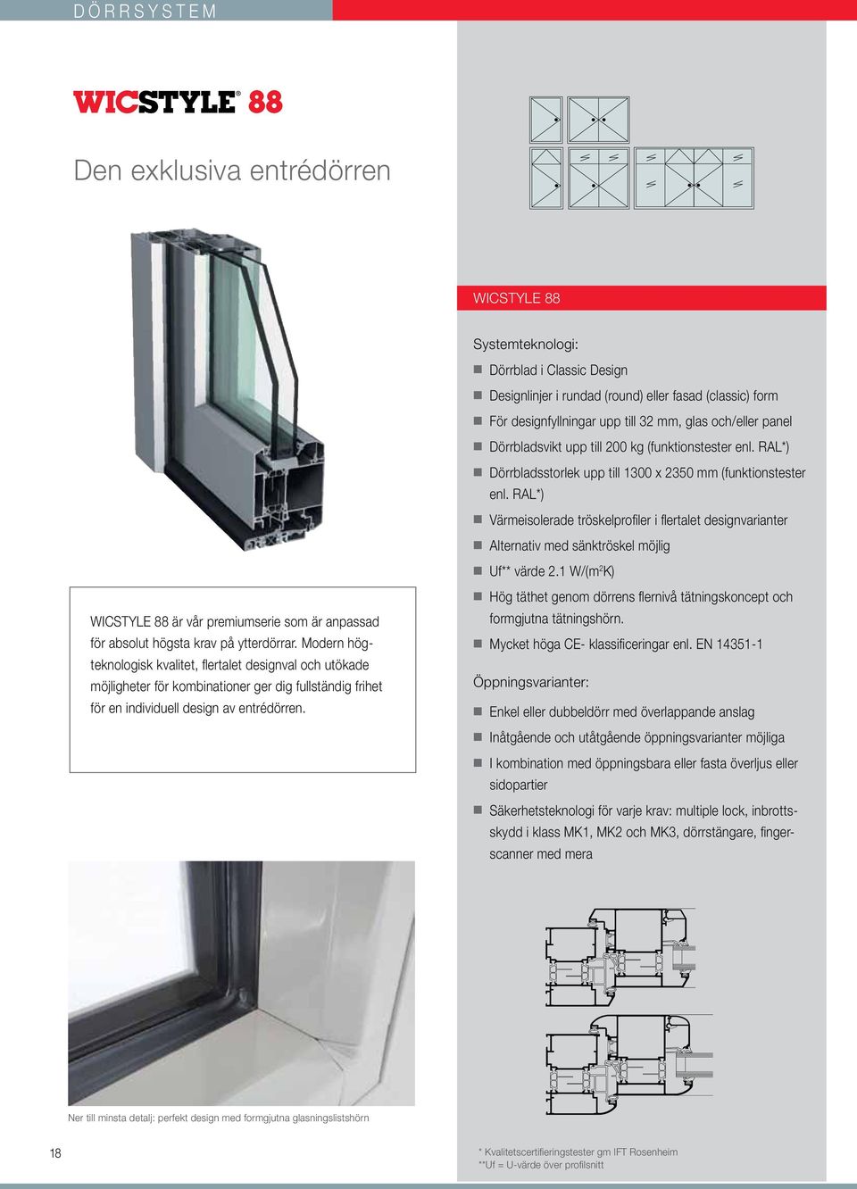 RAL*) Värmeisolerade tröskelprofiler i flertalet designvarianter Alternativ med sänktröskel möjlig Uf** värde 2.
