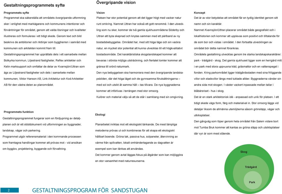 Genom text och bild beskrivs de ambitioner och riktlinjer som byggherren i samråd med kommunen och arkitekten kommit fram till.