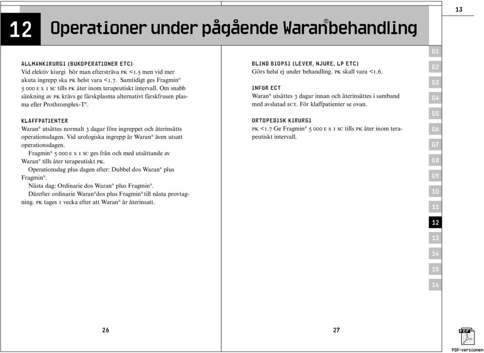 KLAFFPATIENTER Waran utsättes normalt 3 dagar före ingreppet och återinsätts operationsdagen. Vid urologiska ingrepp är Waran även utsatt operationsdagen.