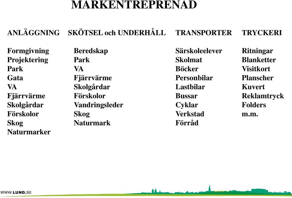 Skolgårdar Förskolor Vandringsleder Skog Naturmark Särskoleelever Skolmat Böcker Personbilar