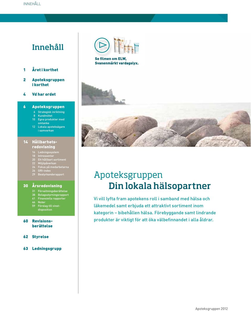 Ledningssystem 18 Intressenter 20 Ett hållbart sortiment 22 Miljöpåverkan 24 Fokus på medarbetarna 26 GRI-index 29 Bestyrkanderapport 30 Årsredovisning 31 Förvaltningsberättelse 38