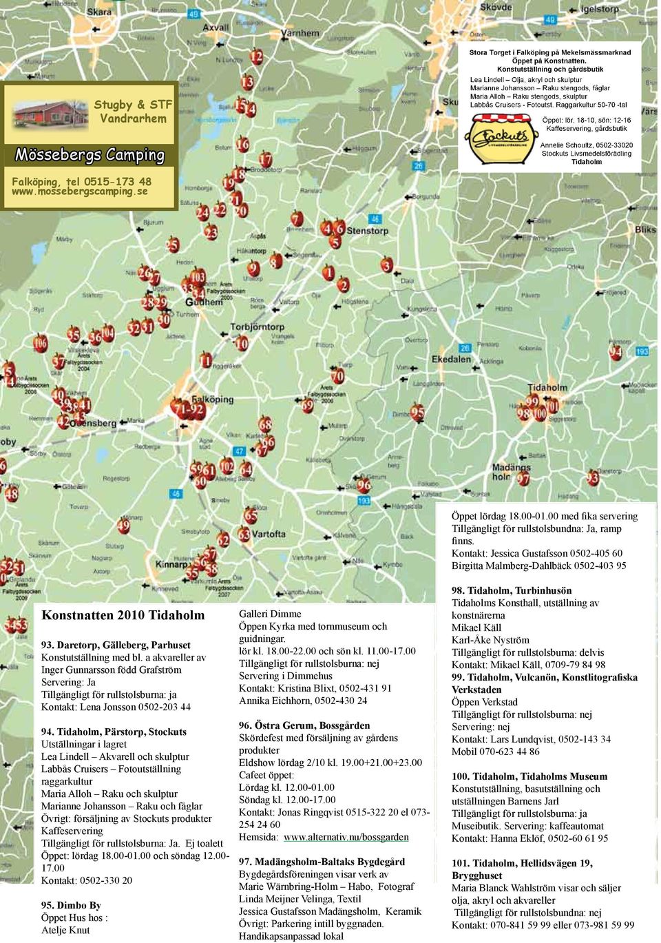 Raggarkultur 50-70 -tal Öppet: lör. 18-10, sön: 12-16 Kaffeservering, gårdsbutik Annelie Schoultz, 0502-33020 Stockuts Livsmedelsförädling Tidaholm, tel 0515-173 48 www.mossebergscamping.