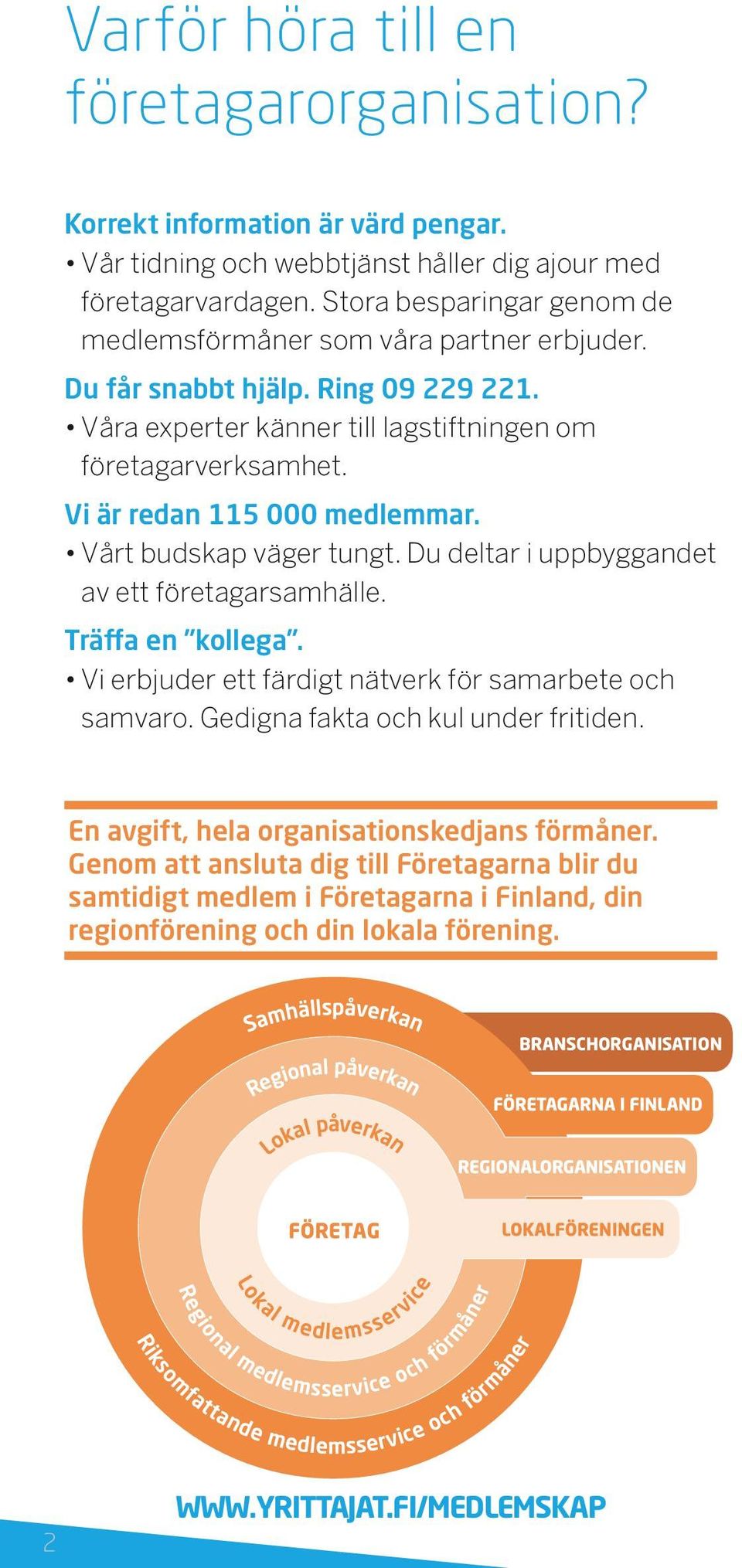 Vi är redan 115 000 medlemmar. Vårt budskap väger tungt. Du deltar i uppbyggandet av ett företagarsamhälle. Träffa en kollega. Vi erbjuder ett färdigt nätverk för samarbete och samvaro.