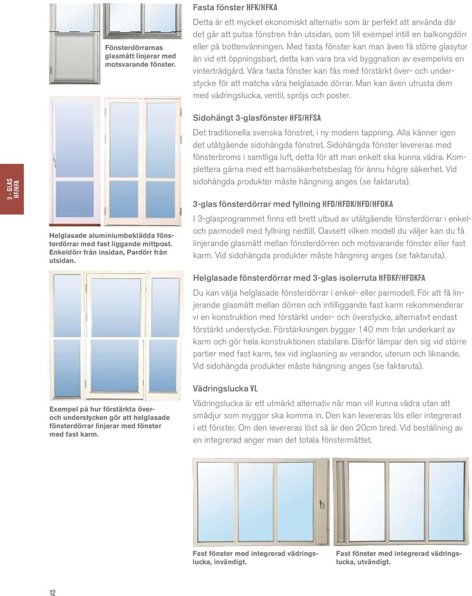Fasta fönster HFK/HFKA Detta är ett mycket ekonomiskt alternativ som är perfekt att använda där det går att putsa fönstren från utsidan, som till exempel intill en balkongdörr eller på