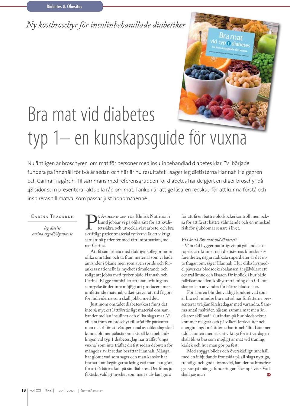 Tillsammans med referensgruppen för diabetes har de gjort en diger broschyr på 48 sidor som presenterar aktuella råd om mat.