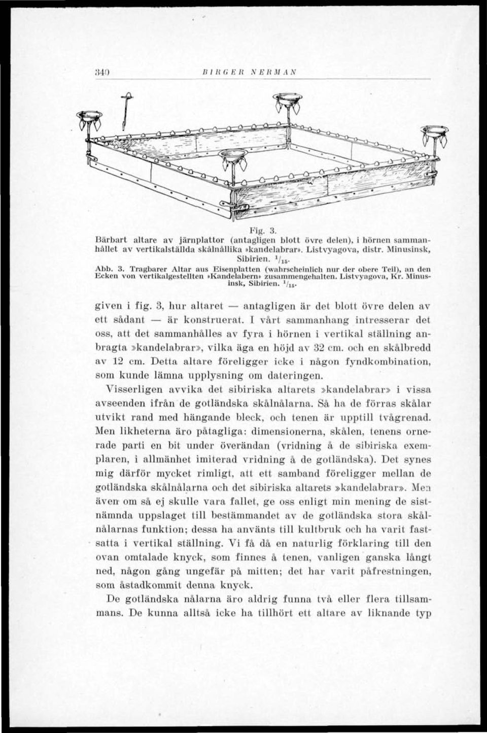 Minusinsk, Sibirien. l / I5, given i fig. 3, hur altaret antagligen är det blott övre delen av ett sådant är konstruerat.