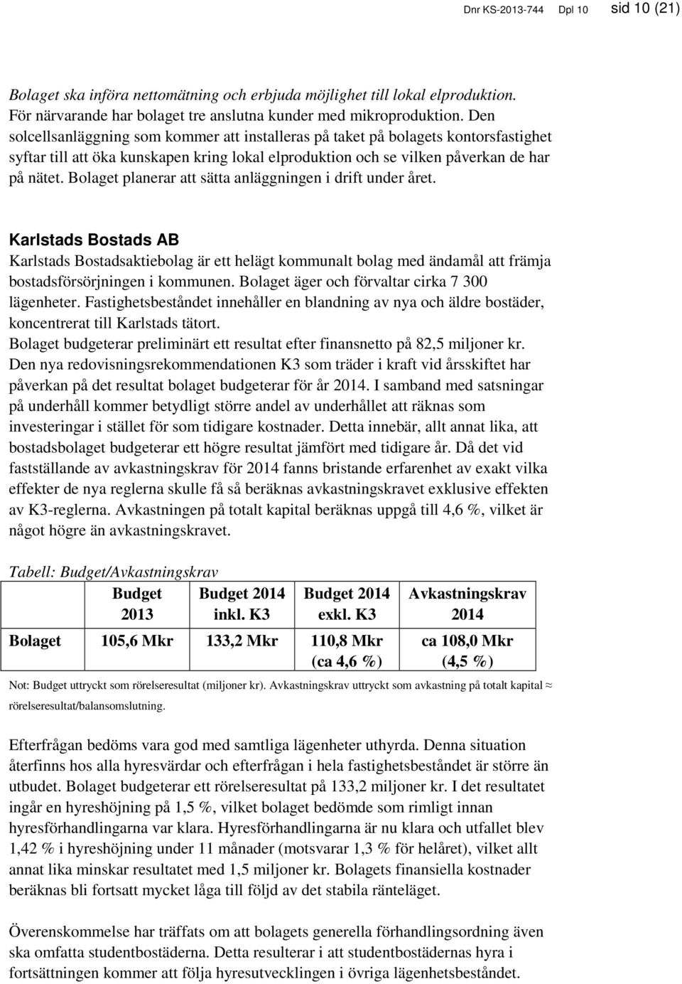 Bolaget planerar att sätta anläggningen i drift under året. Karlstads Bostads AB Karlstads Bostadsaktiebolag är ett helägt kommunalt bolag med ändamål att främja bostadsförsörjningen i kommunen.