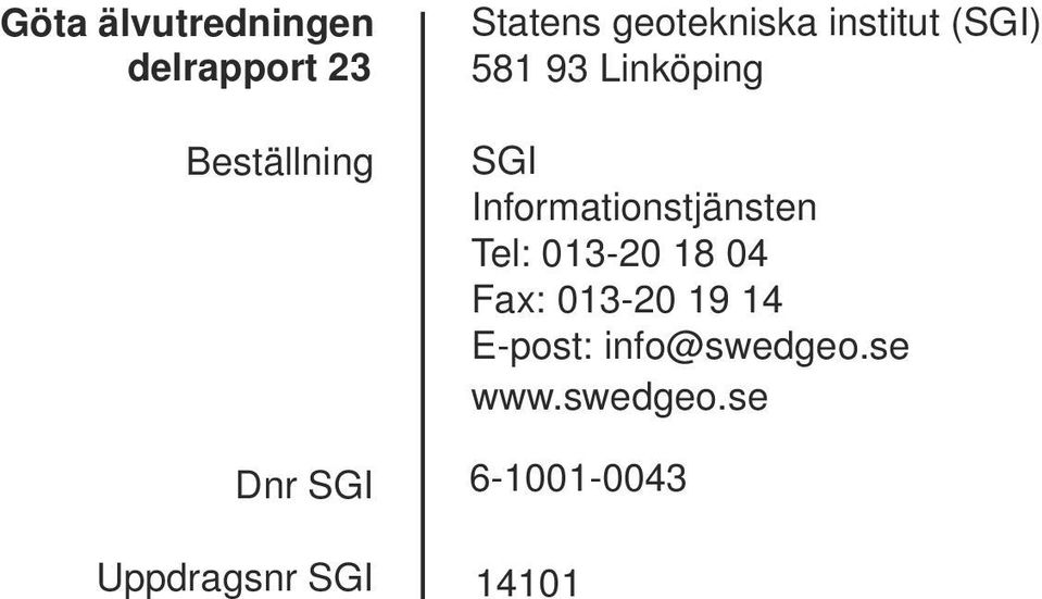 Linköping SGI Informationstjänsten Tel: 013-20 18 04 Fax: